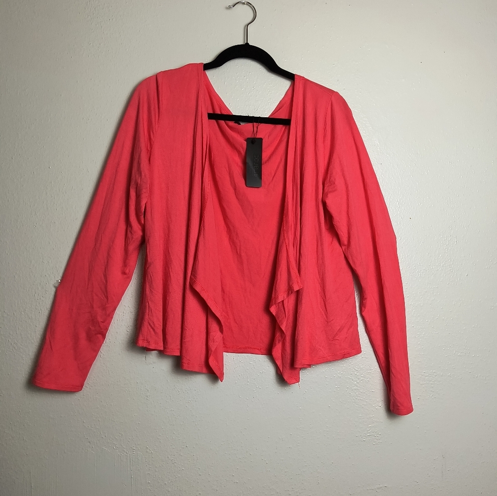 Doublju Drape Front Open Jacket Light Weight Cardigan Size 3XL Coral